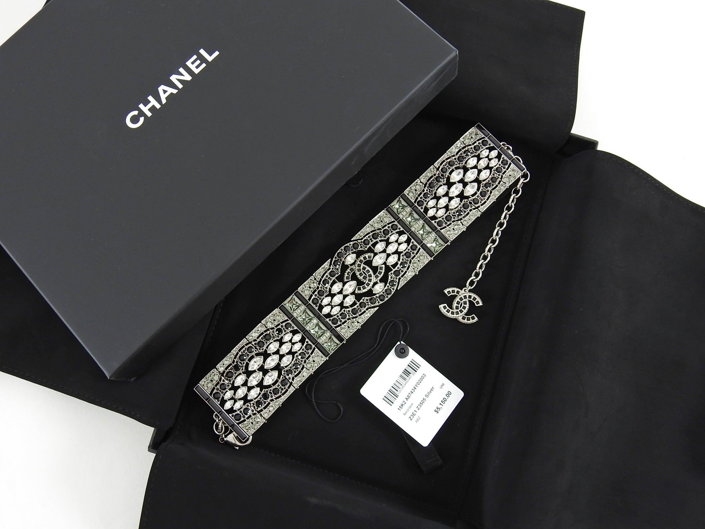 Chanel 15K Crystal CC Art Deco Style Runway Choker Necklace