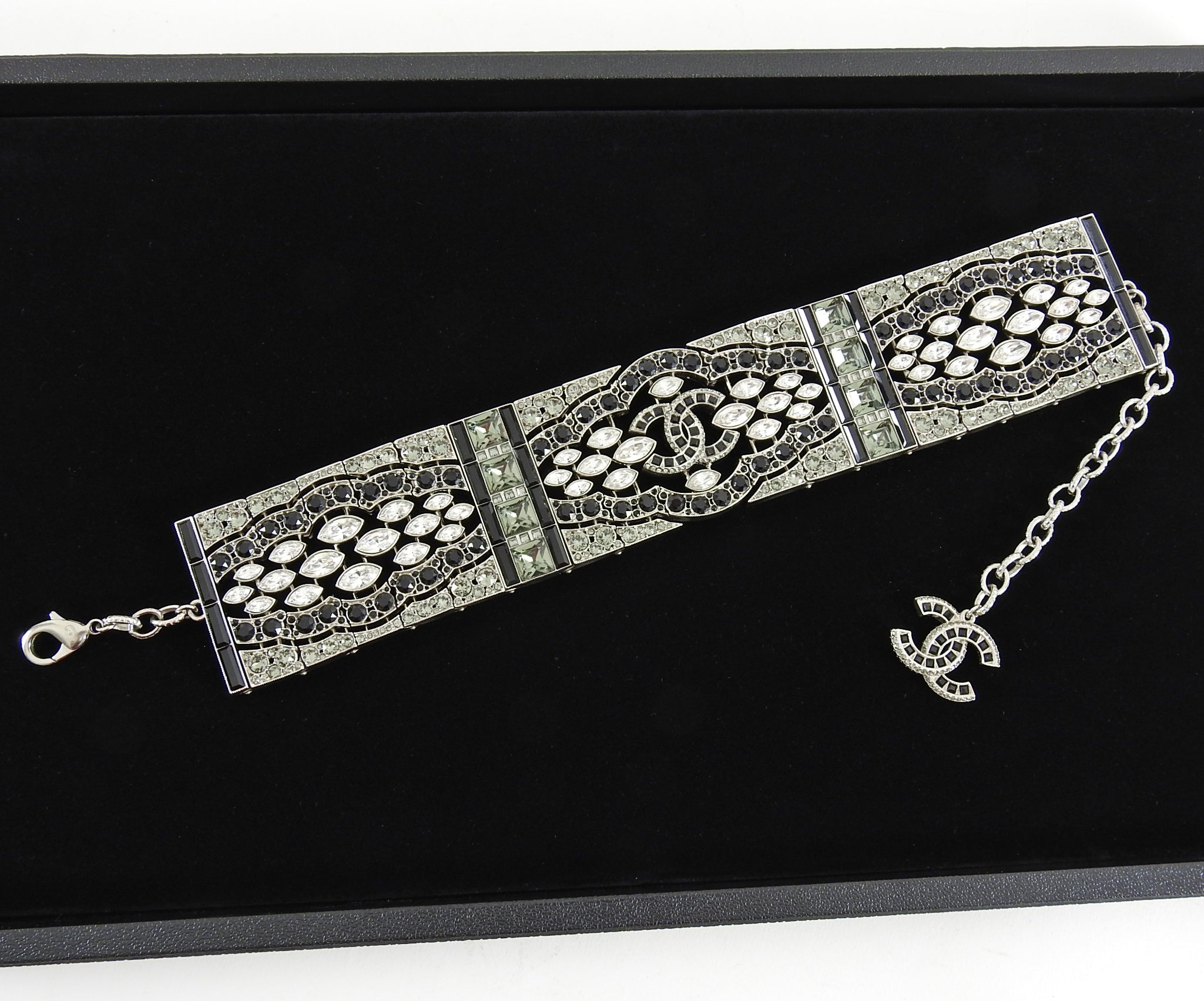Chanel 15K Crystal CC Art Deco Style Runway Choker Necklace