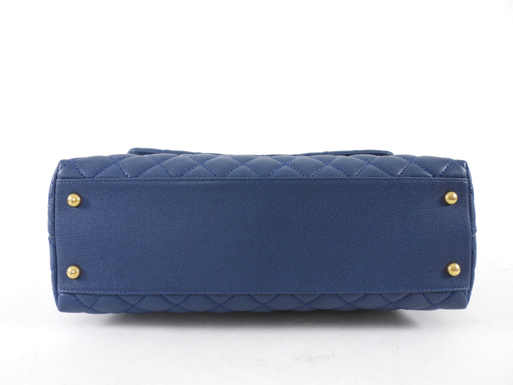 Chanel Large Blue Caviar Leather Coco Top Handle Bag GHW
