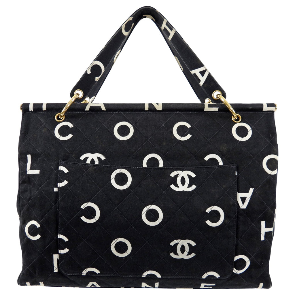 Chanel Vintage 1996 Coco Letters Canvas Large Tote Bag