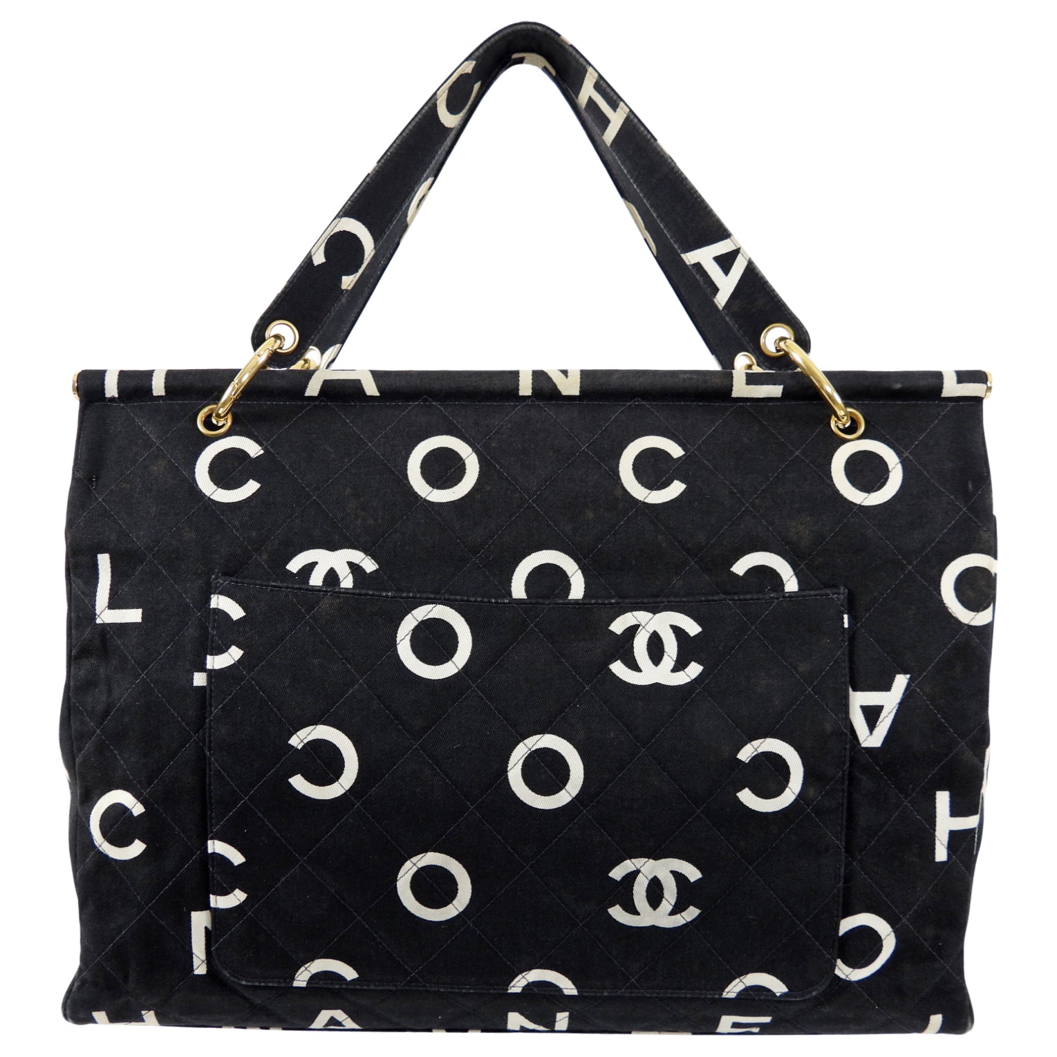 Chanel Vintage 1996 Coco Letters Canvas Large Tote Bag