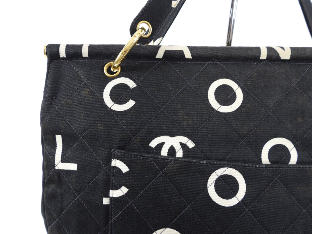 Chanel Vintage 1996 Coco Letters Canvas Large Tote Bag