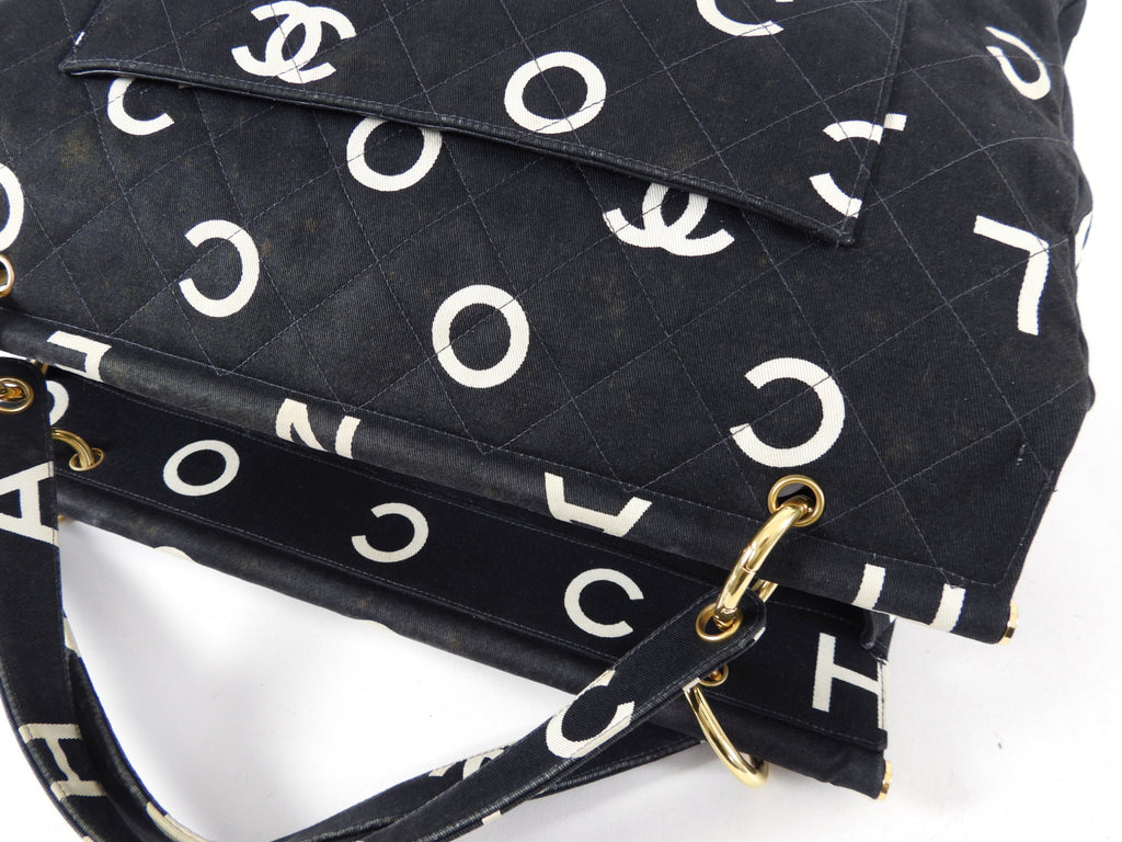 Chanel Vintage 1996 Coco Letters Canvas Large Tote Bag