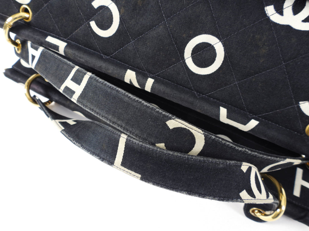 Chanel Vintage 1996 Coco Letters Canvas Large Tote Bag