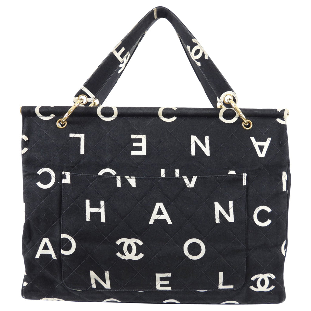 Chanel Vintage 1996 Coco Letters Canvas Large Tote Bag