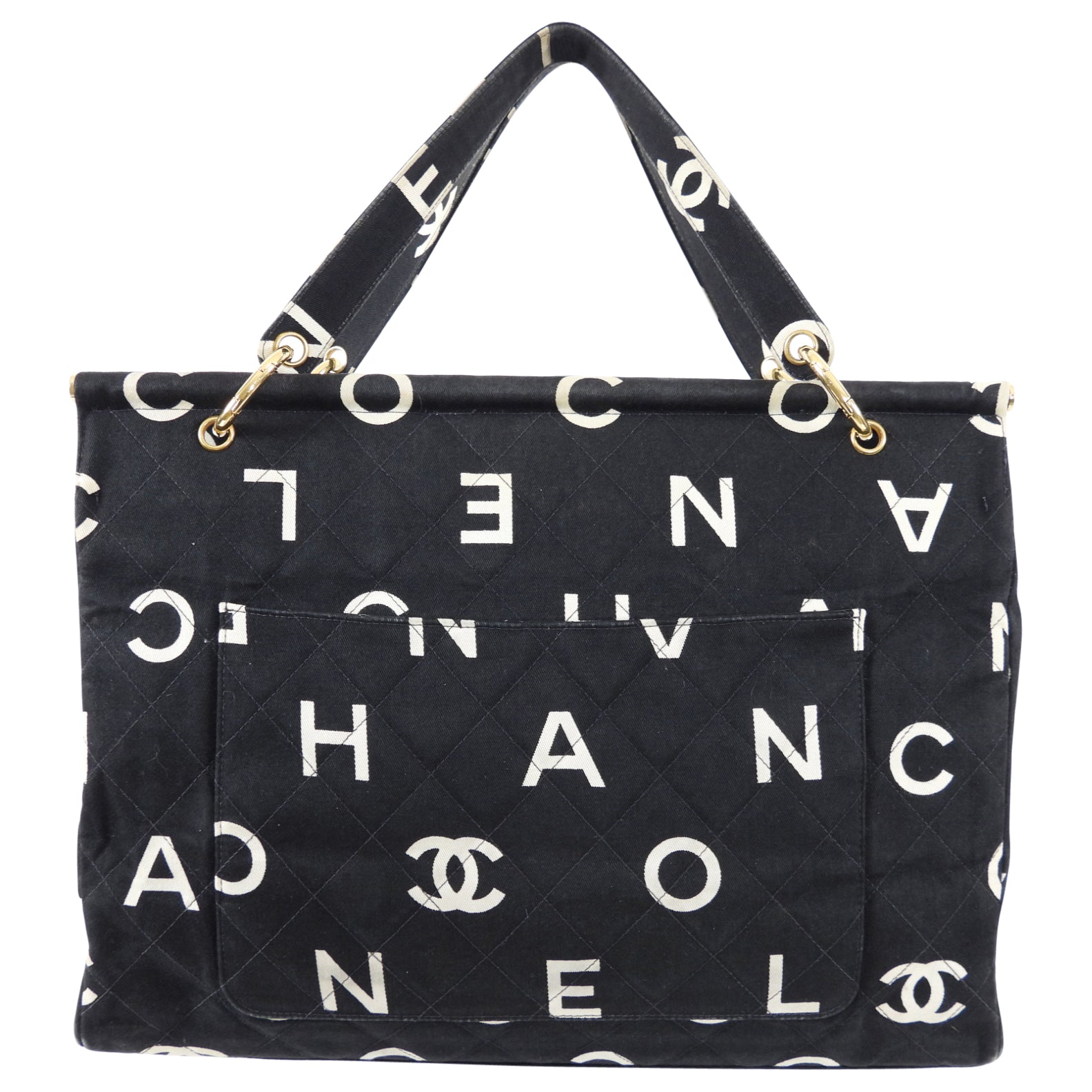 Chanel Vintage 1996 Coco Letters Canvas Large Tote Bag