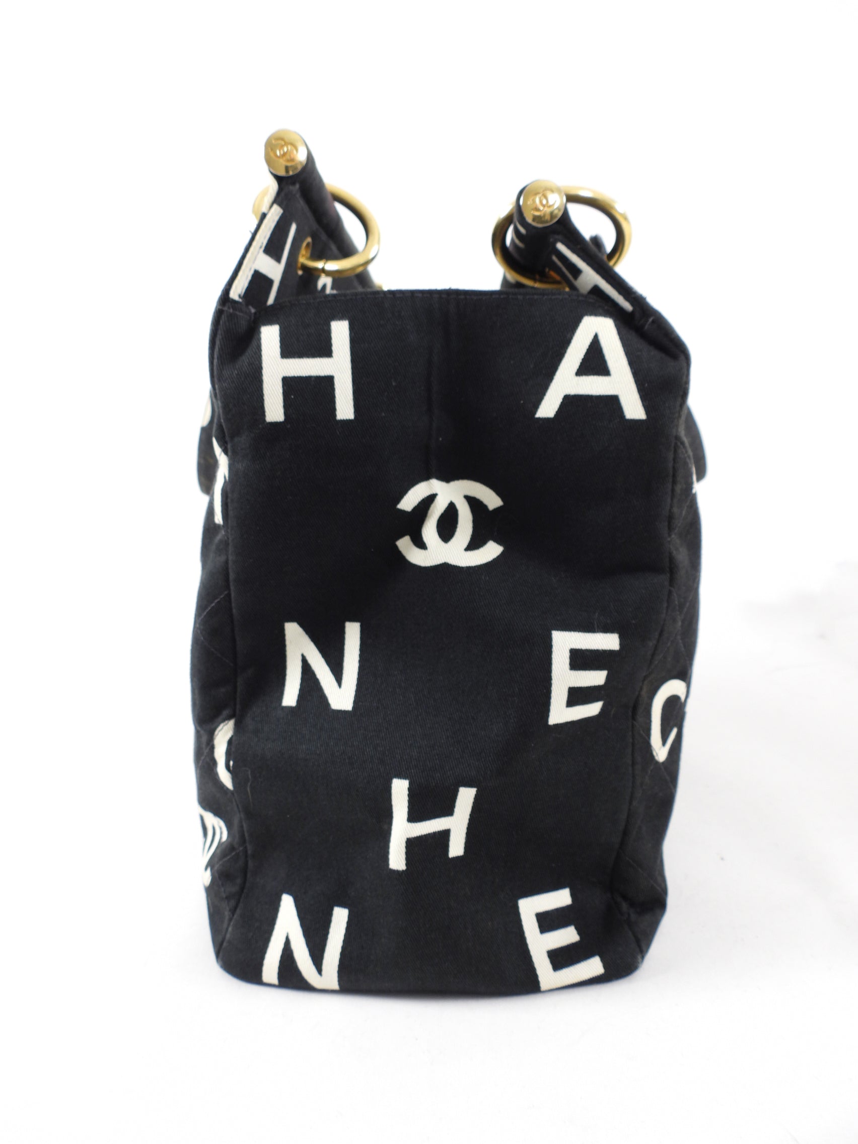 Chanel Vintage 1996 Coco Letters Canvas Large Tote Bag
