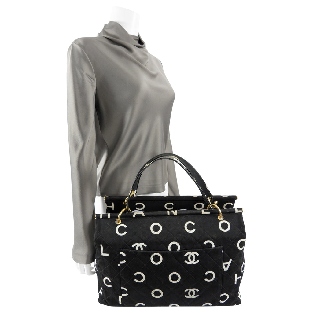 Chanel Vintage 1996 Coco Letters Canvas Large Tote Bag