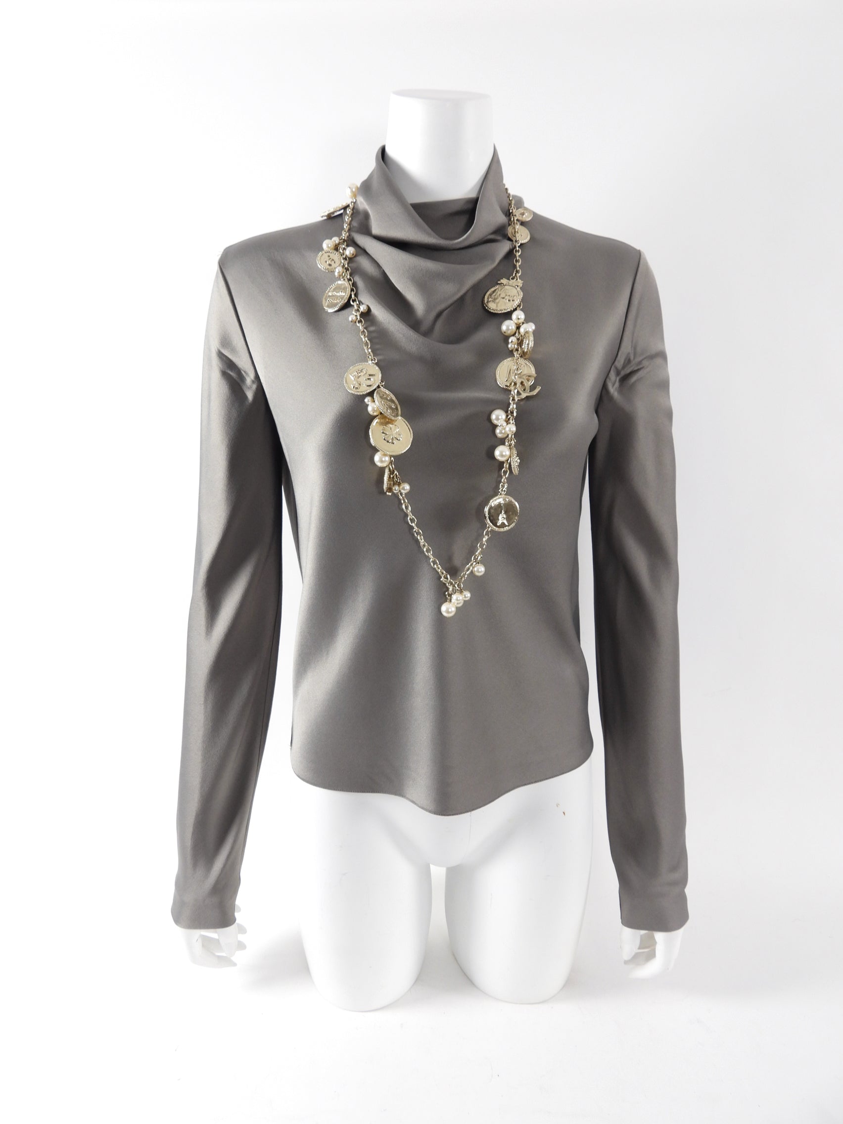Chanel 14P 100th Anniversary Gold Coin Pearl Long Necklace