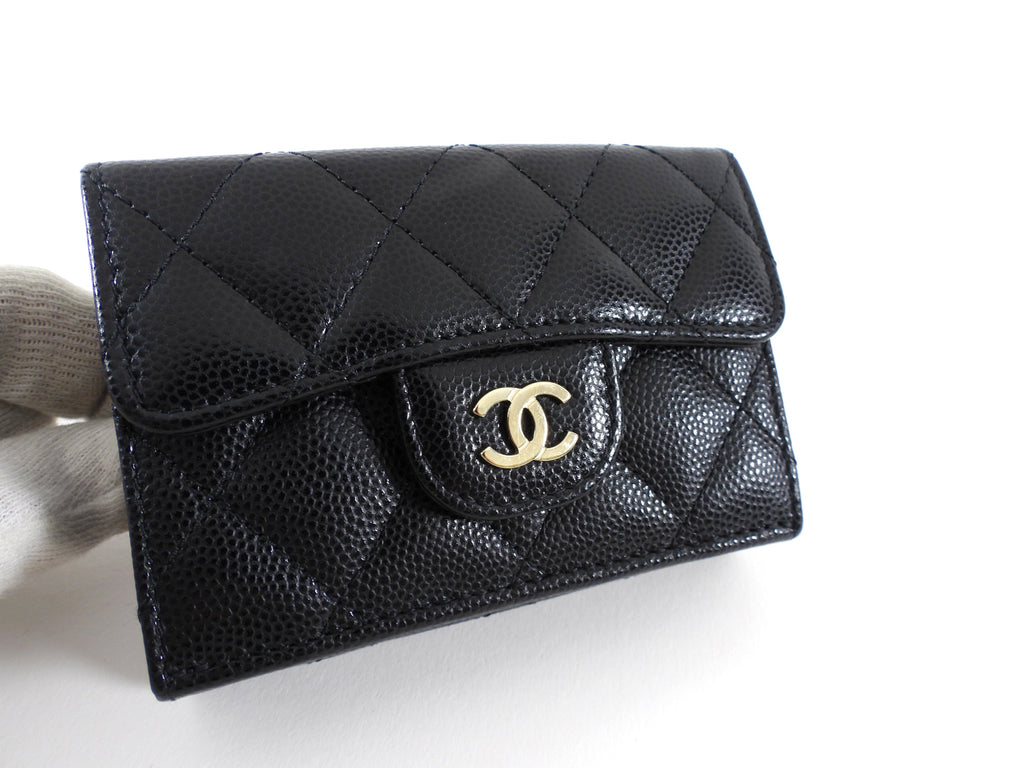 Chanel Black Caviar Leather Trifold Classic Flap Wallet