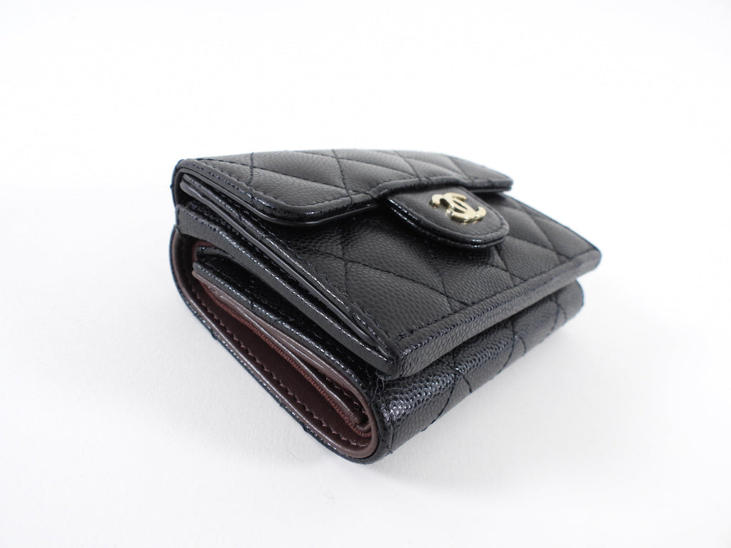 Chanel Black Caviar Leather Trifold Classic Flap Wallet