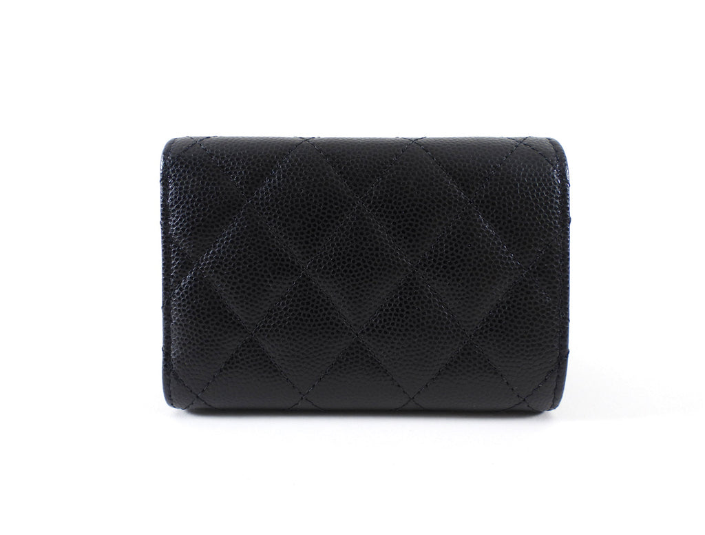 Chanel Black Caviar Leather Trifold Classic Flap Wallet