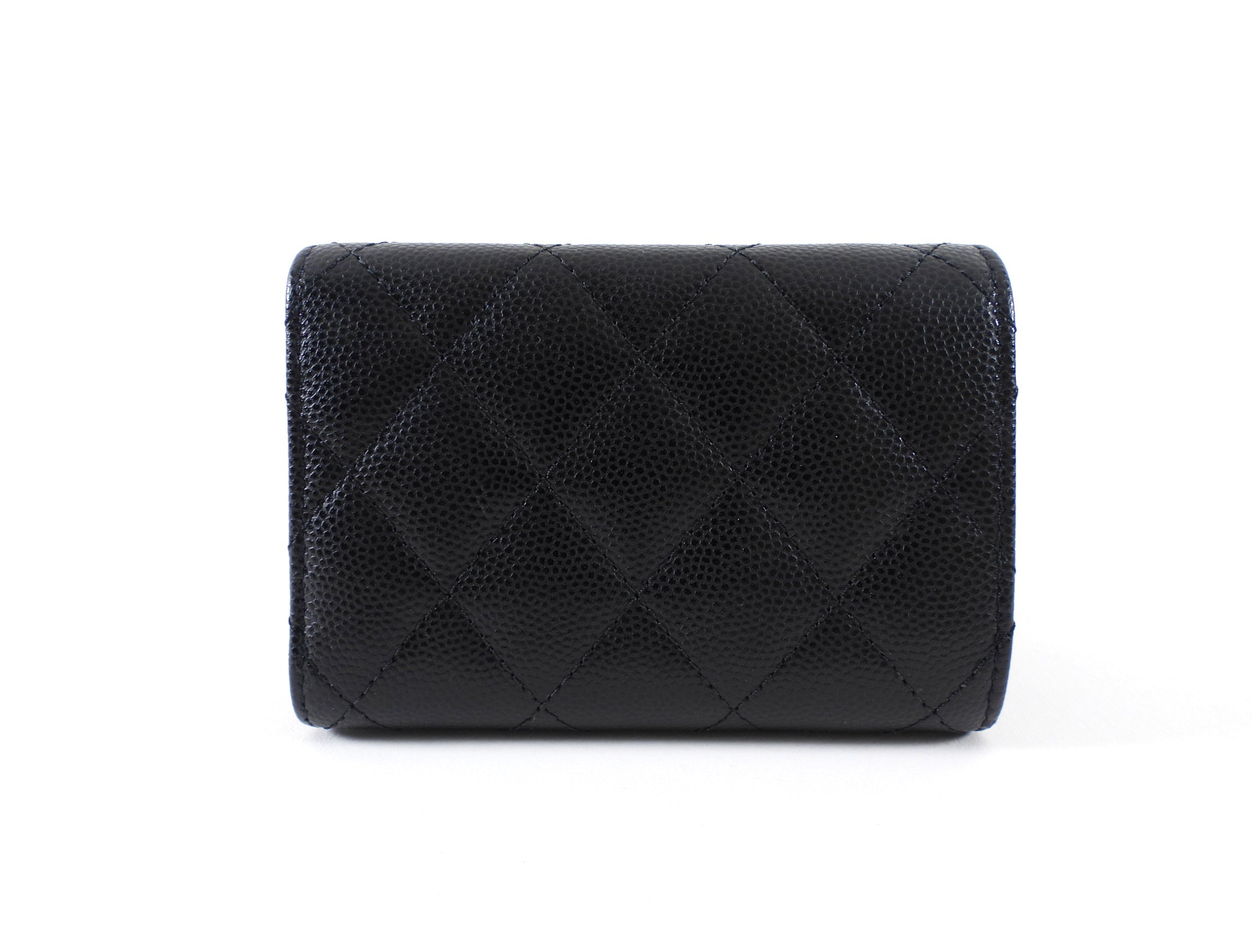 Chanel Black Caviar Leather Trifold Classic Flap Wallet