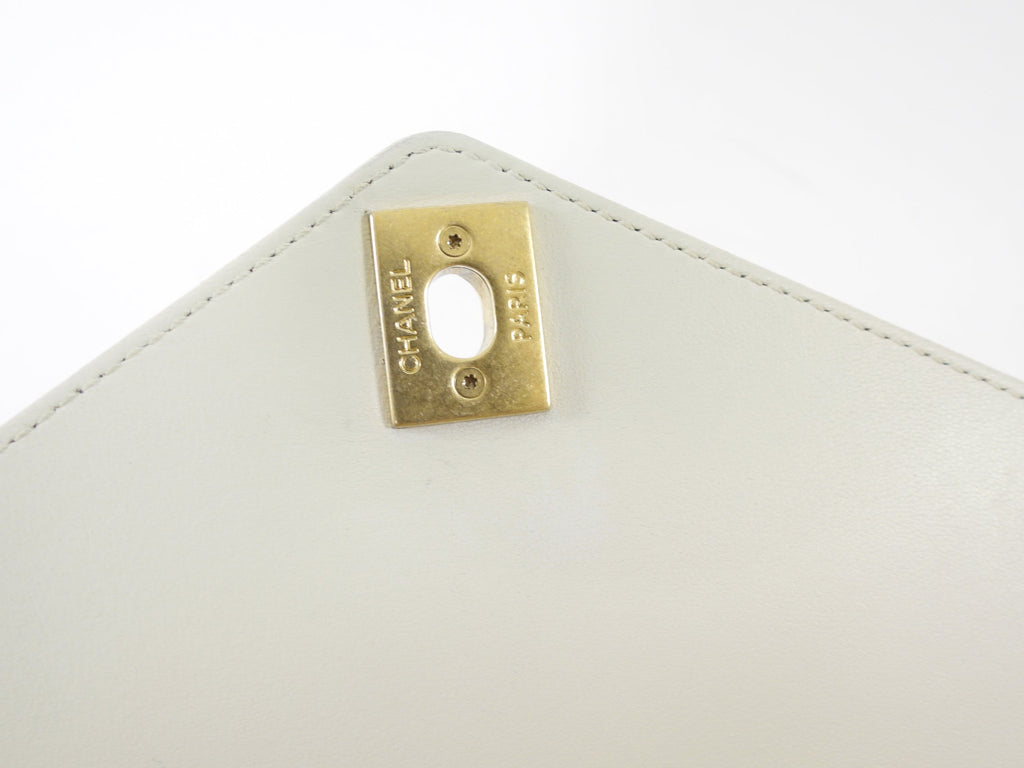 Chanel Ivory Chevron Stitch Compartment Medium Flap Bag