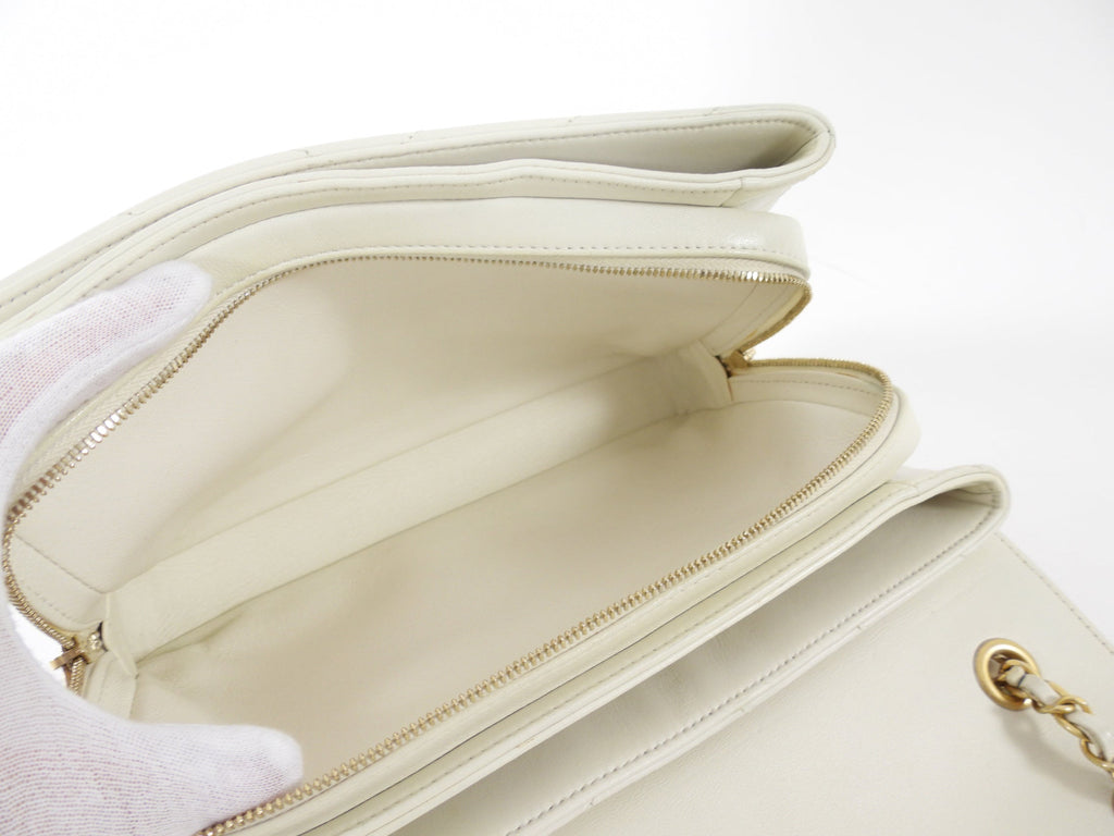 Chanel Ivory Chevron Stitch Compartment Medium Flap Bag