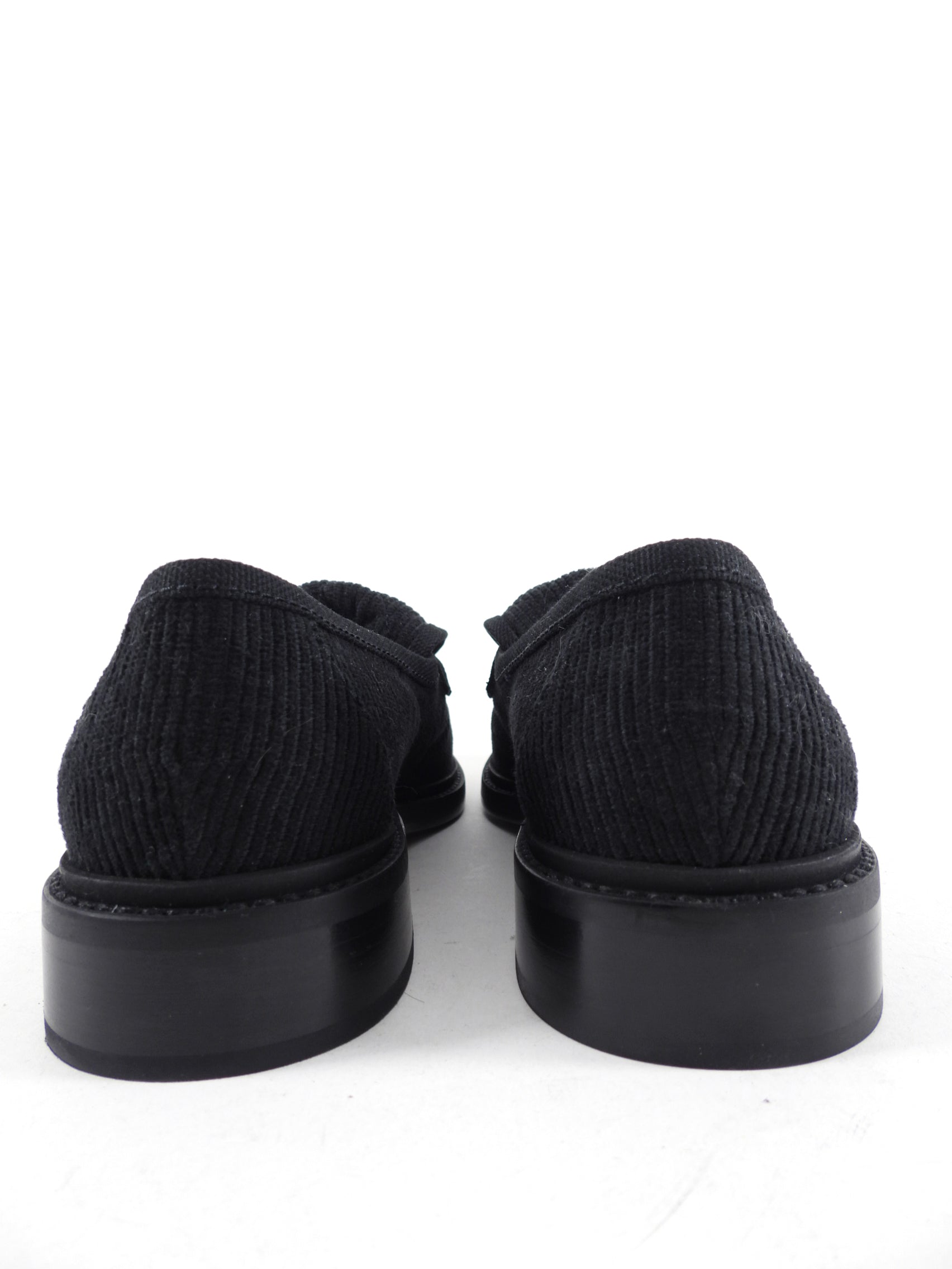 Chanel 22P Black Corduroy Quilted Crystal CC Turnlock Loafers - 37
