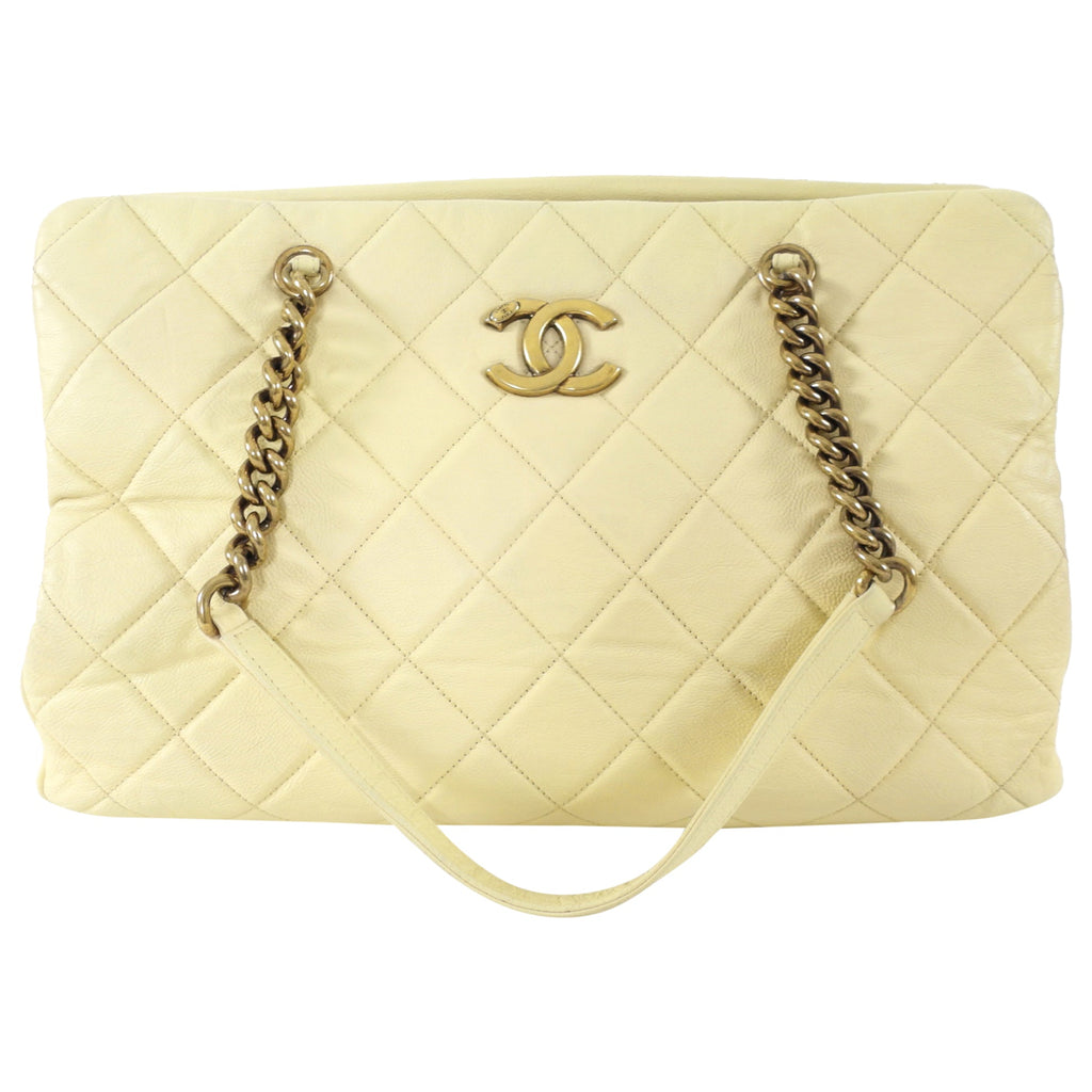 Chanel Large Buttermilk Cream Quilted CC Crown Tote Bag
