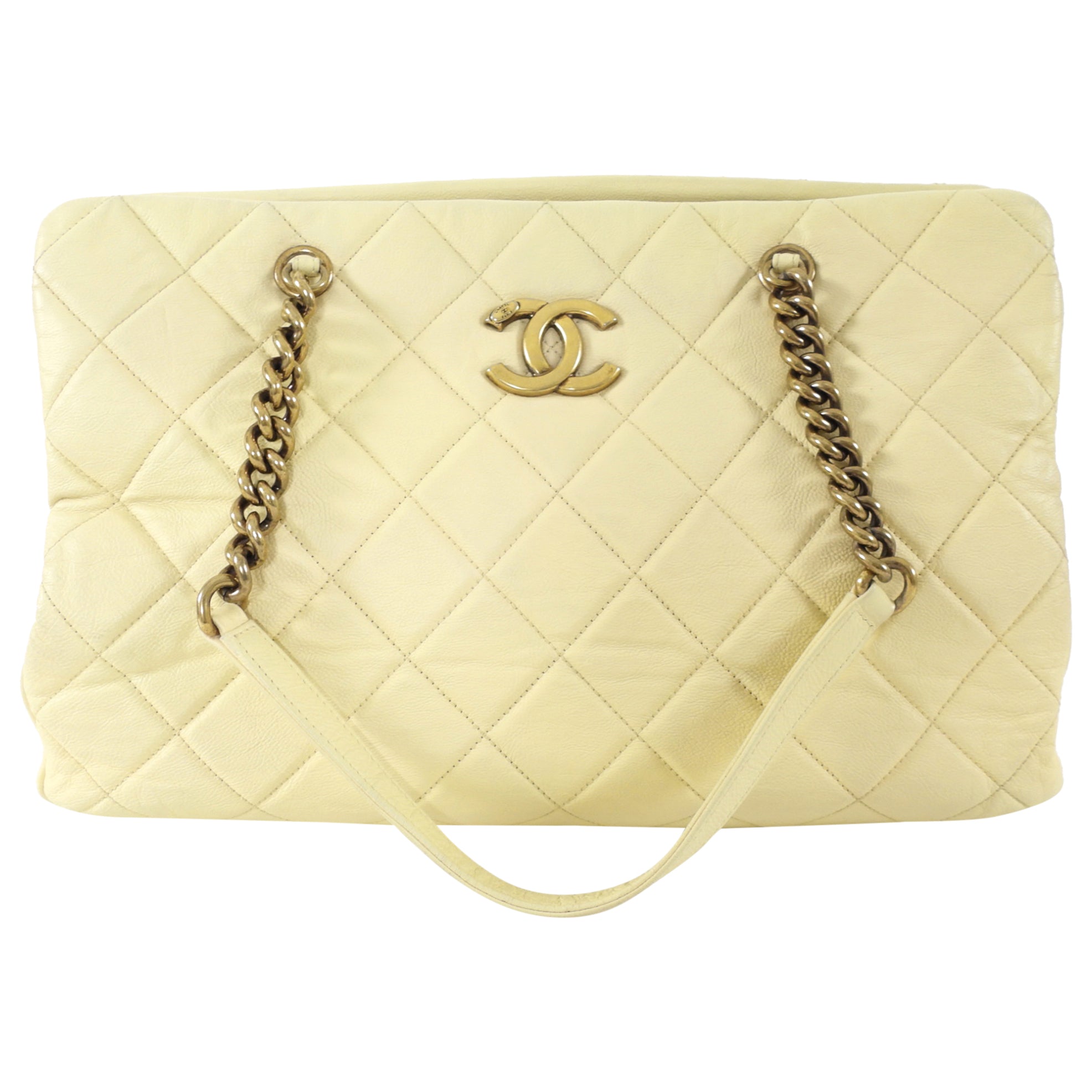 Chanel Large Buttermilk Cream Quilted CC Crown Tote Bag