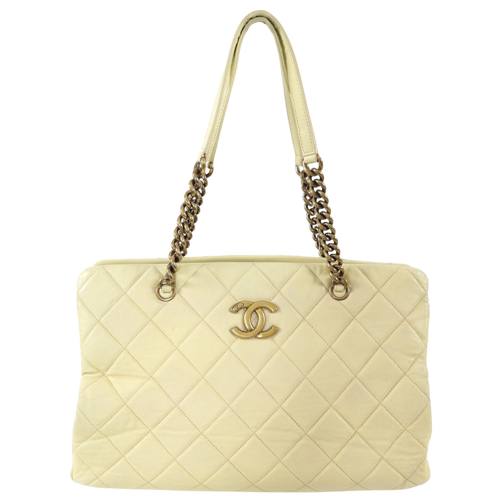 Chanel Large Buttermilk Cream Quilted CC Crown Tote Bag