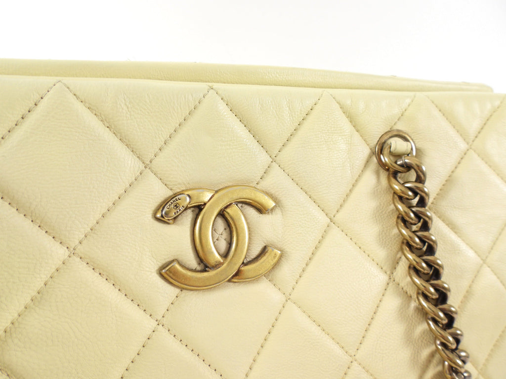 Chanel Large Buttermilk Cream Quilted CC Crown Tote Bag