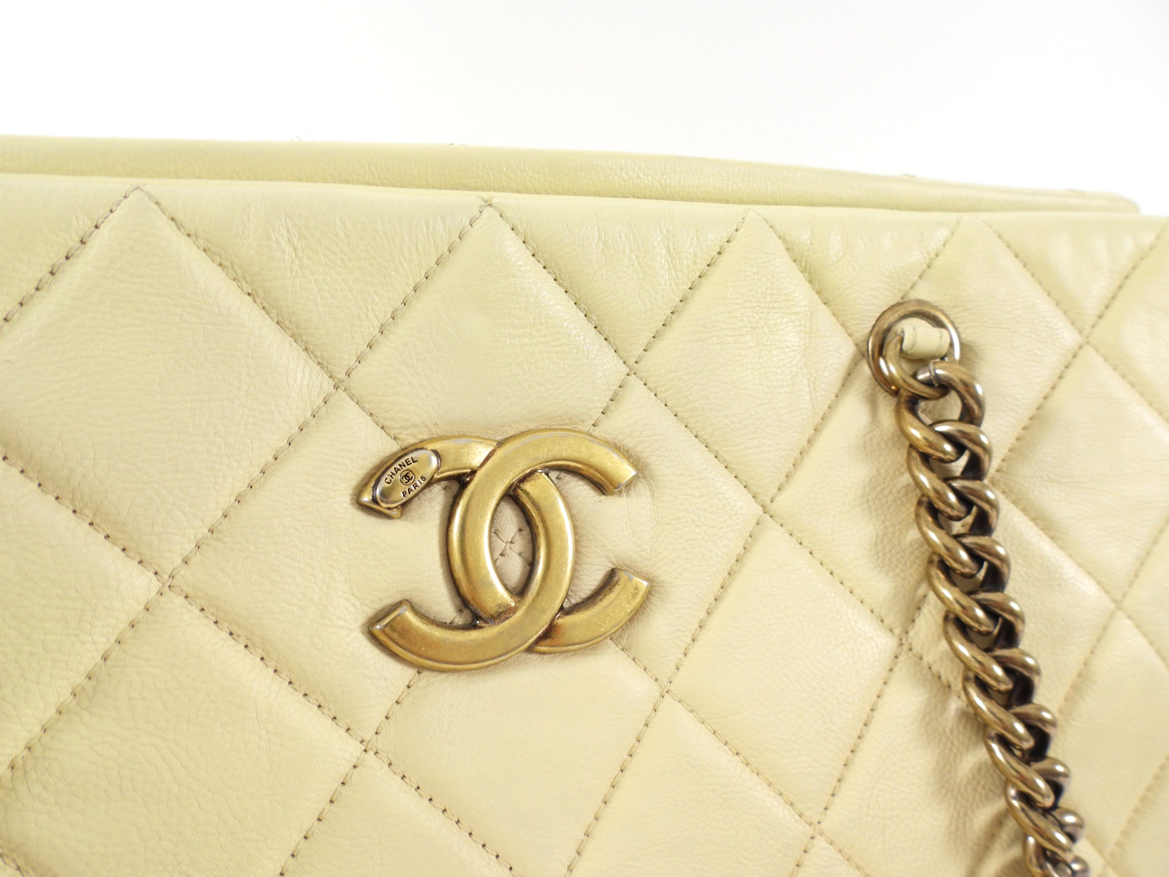 Chanel Large Buttermilk Cream Quilted CC Crown Tote Bag