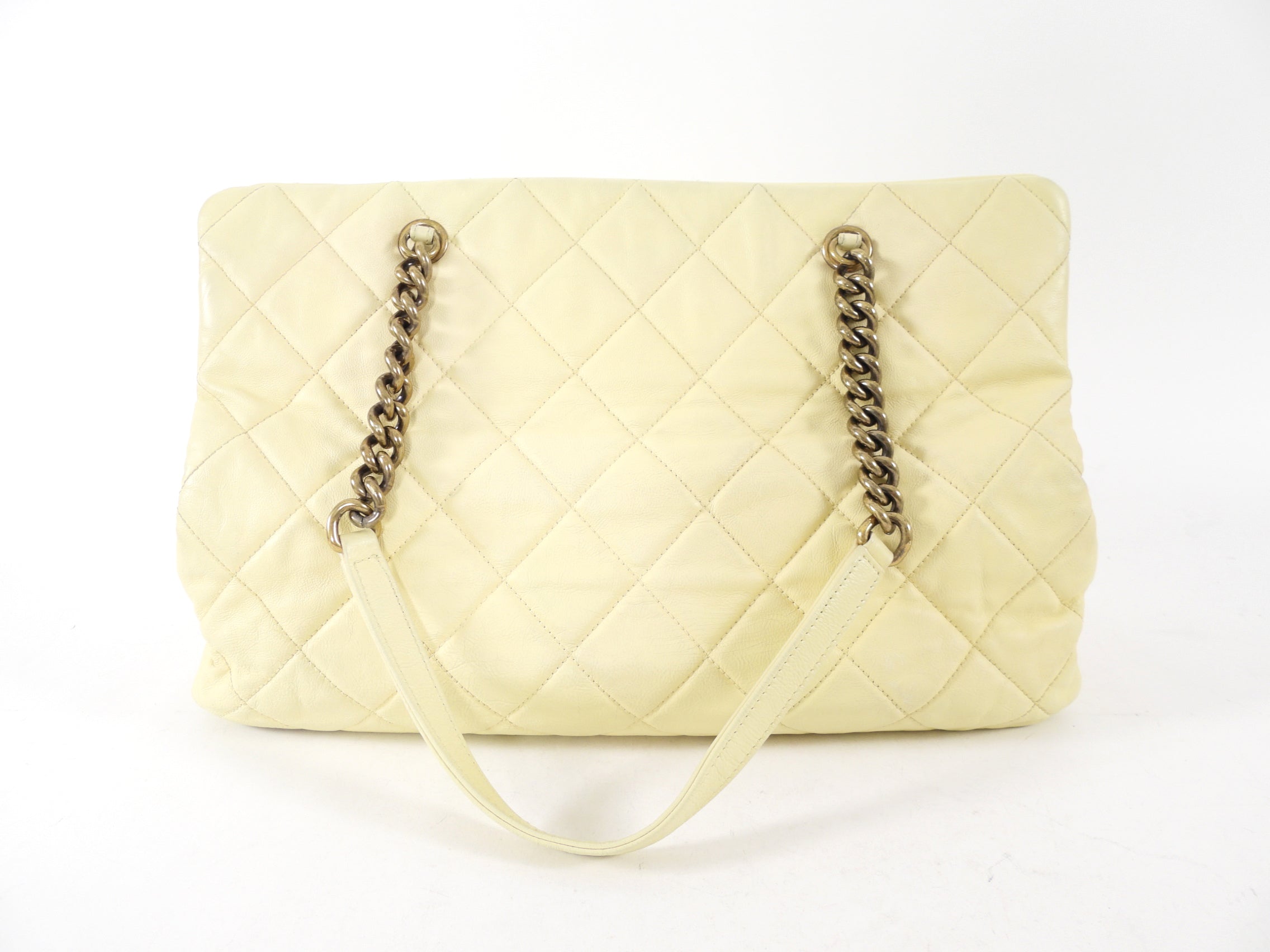 Chanel Large Buttermilk Cream Quilted CC Crown Tote Bag
