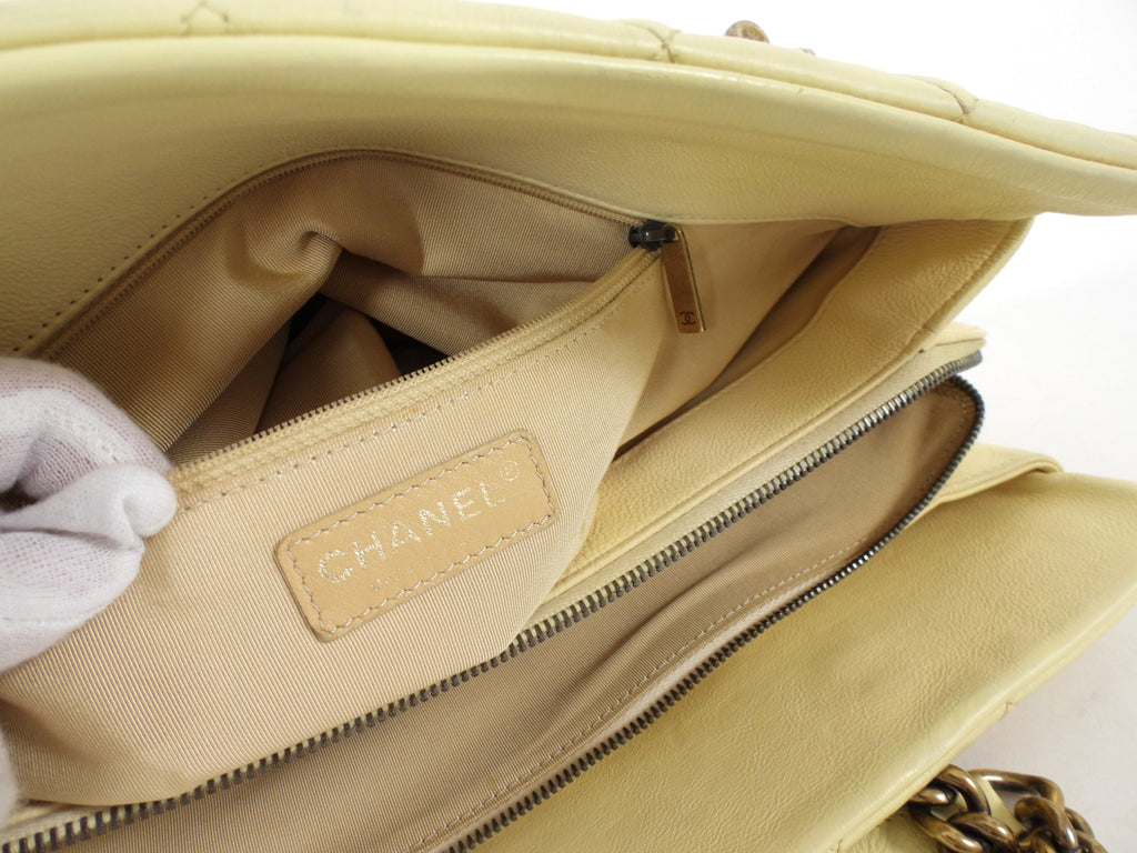 Chanel Large Buttermilk Cream Quilted CC Crown Tote Bag