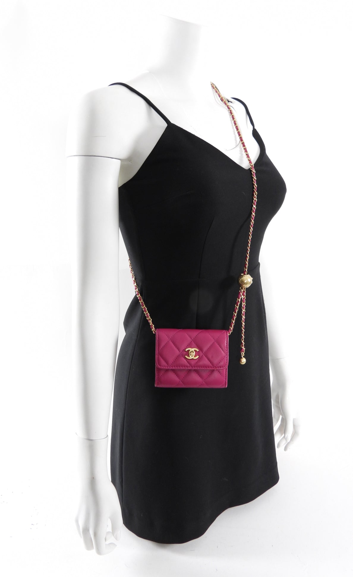 Chanel Magenta Pink Pearl Crush Mini Chain Clutch