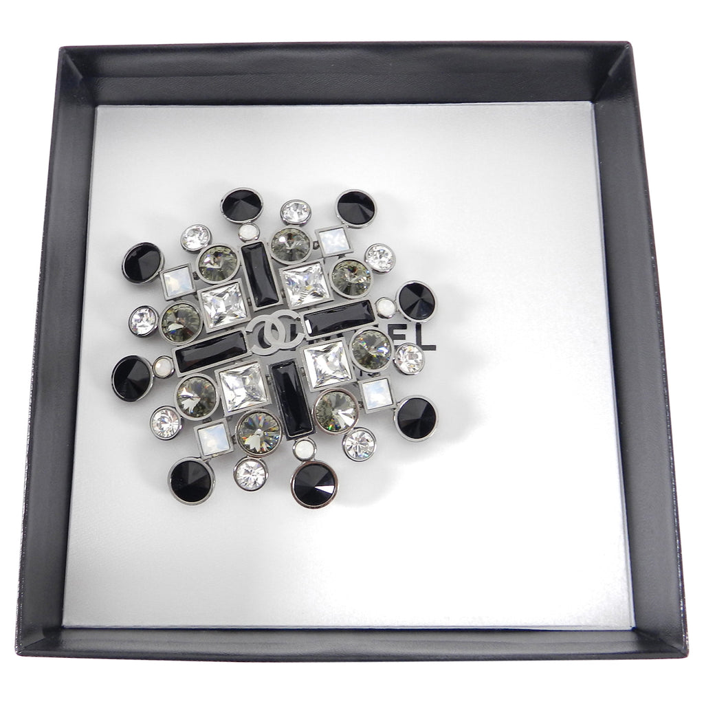 Chanel 06A Large Black, Clear, Grey, Crystal Statement Brooch Pin