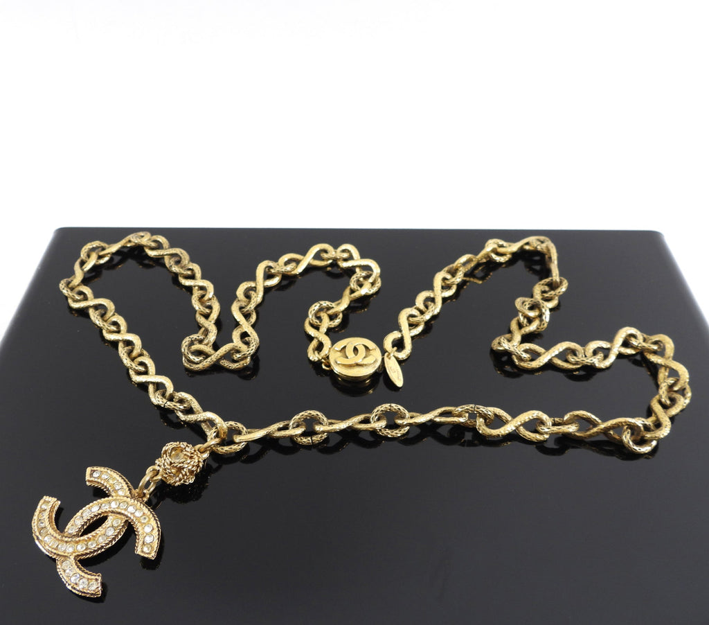 Chanel Vintage Crystal CC Long Chain Necklace