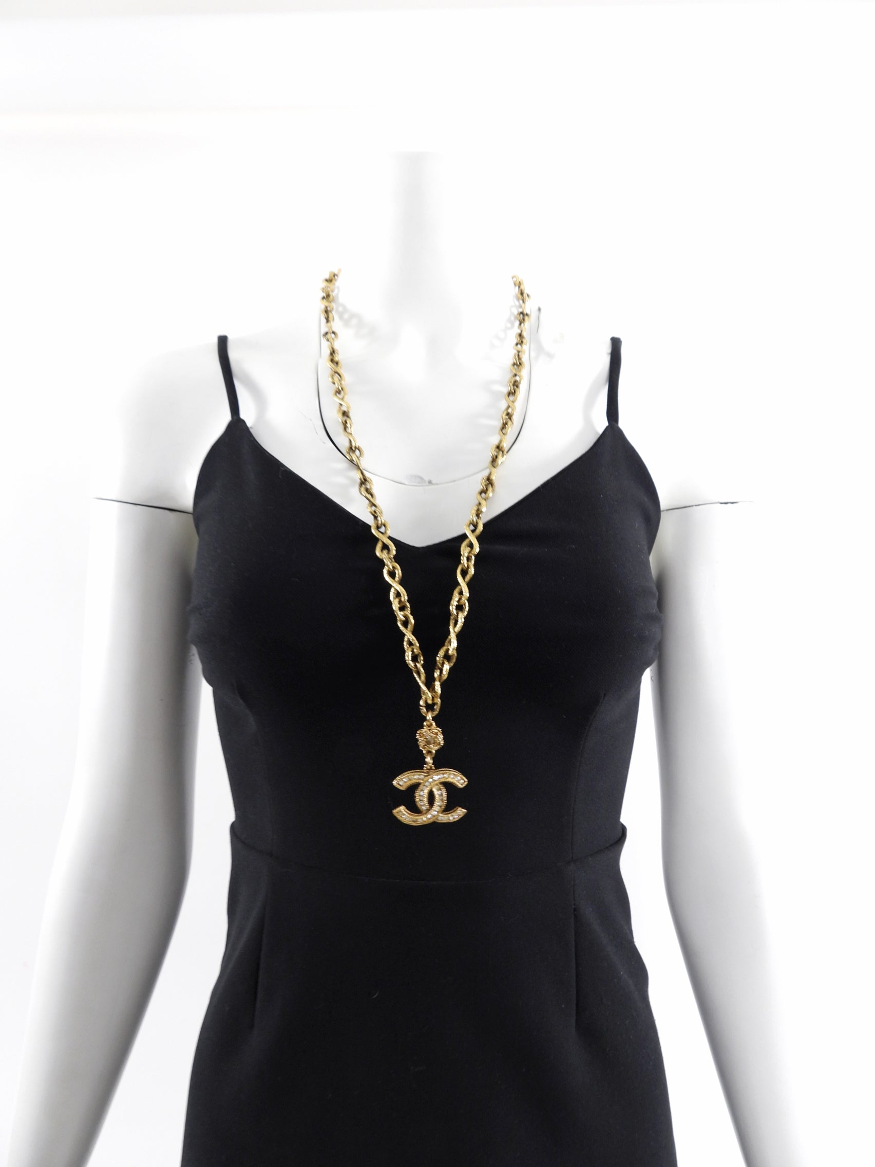 Chanel Vintage Crystal CC Long Chain Necklace