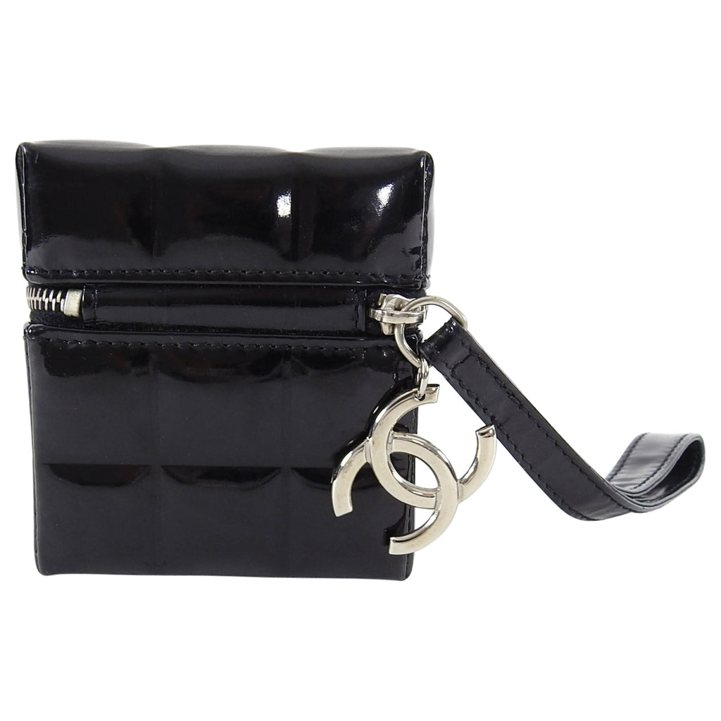 Chanel Vintage Black Patent Leather Micro Quilt Cube Wristlet Bag