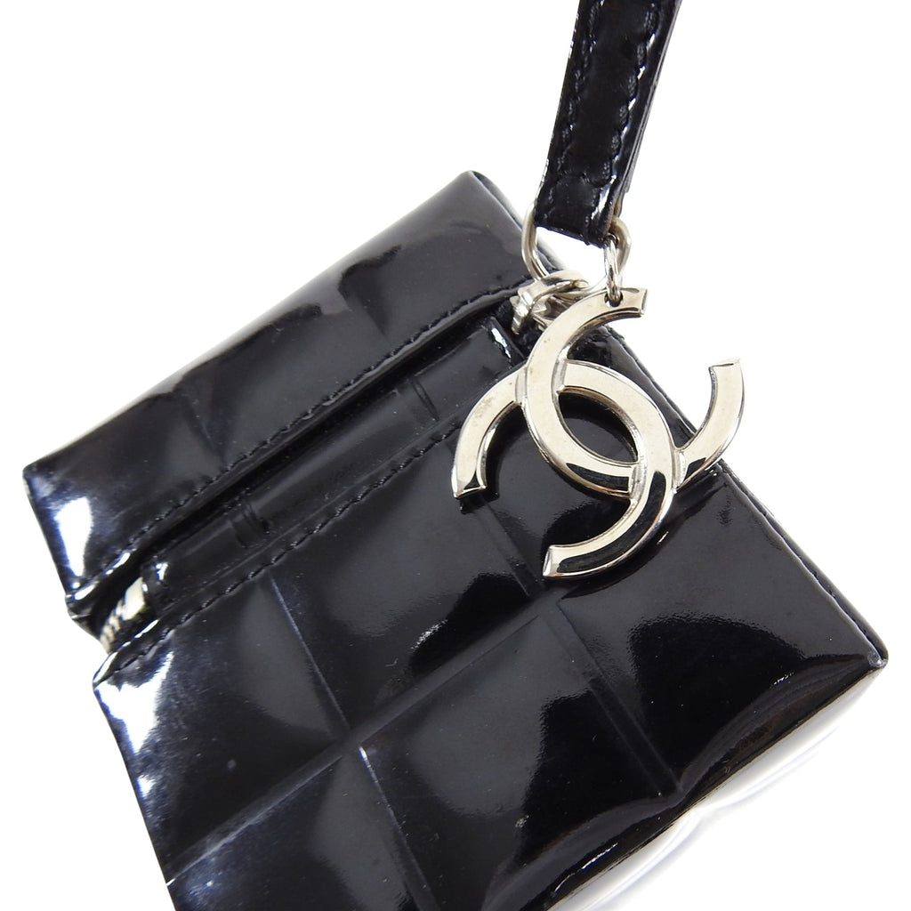 Chanel Vintage Black Patent Leather Micro Quilt Cube Wristlet Bag