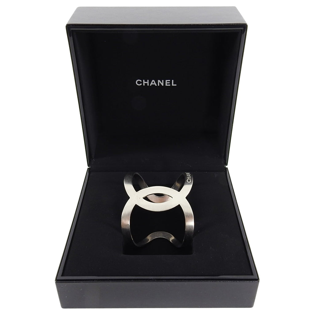 Chanel 16S Matte Sivertone Modernist CC Cuff Bracelet
