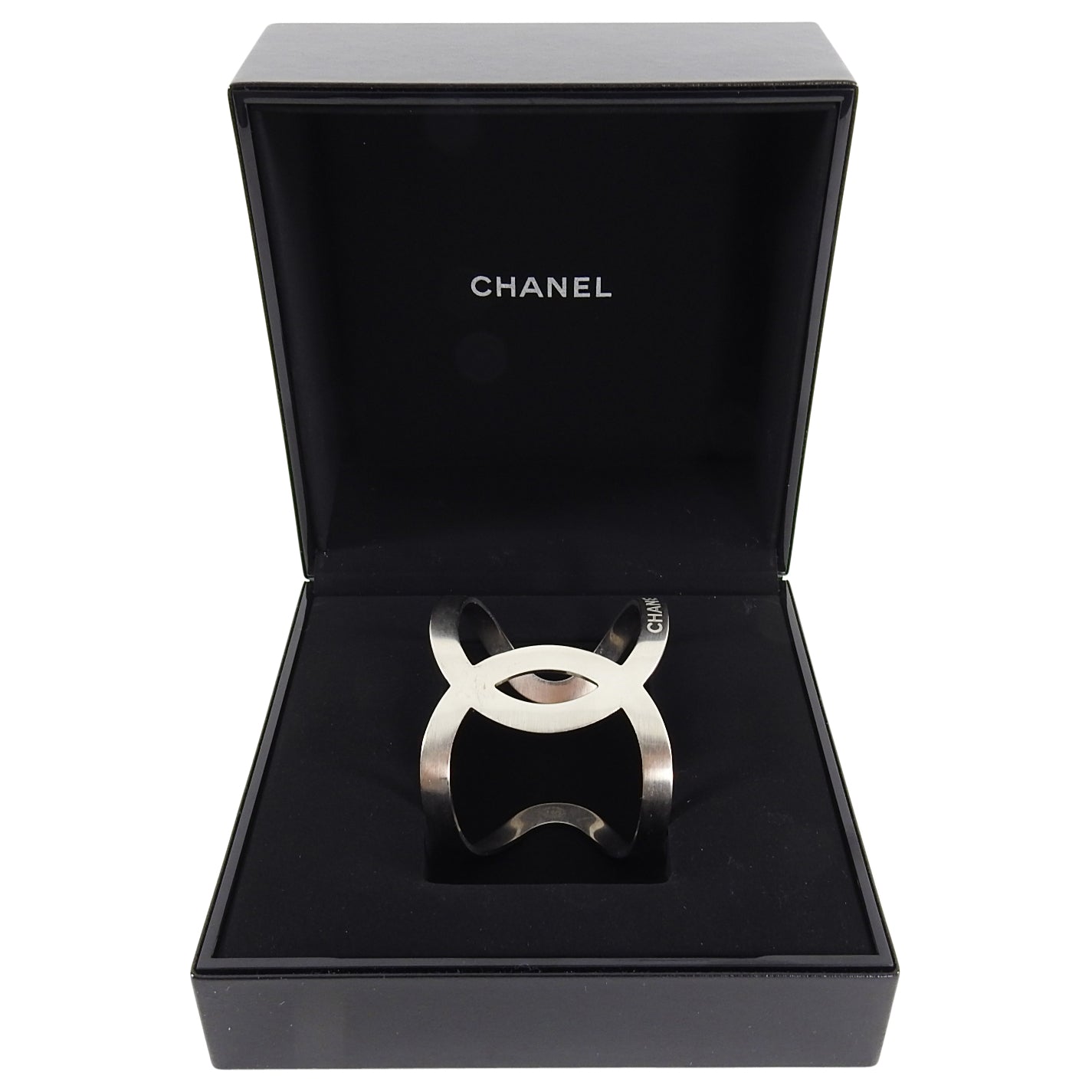 Chanel 16S Matte Sivertone Modernist CC Cuff Bracelet
