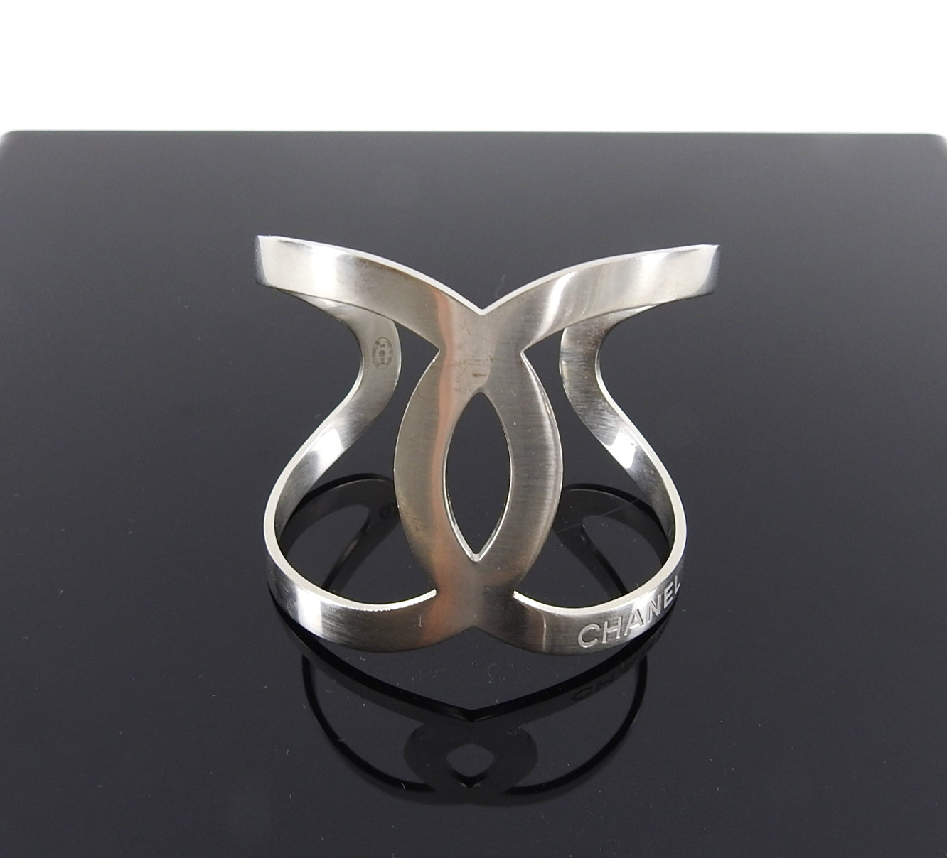 Chanel 16S Matte Sivertone Modernist CC Cuff Bracelet