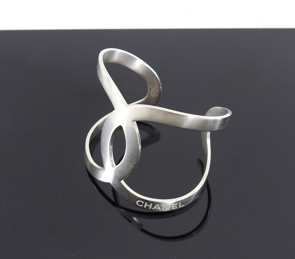 Chanel 16S Matte Sivertone Modernist CC Cuff Bracelet