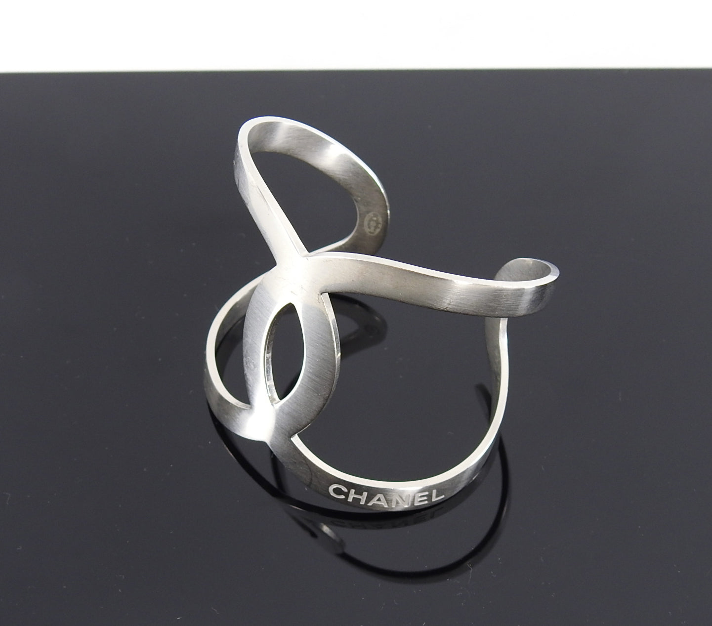 Chanel 16S Matte Sivertone Modernist CC Cuff Bracelet
