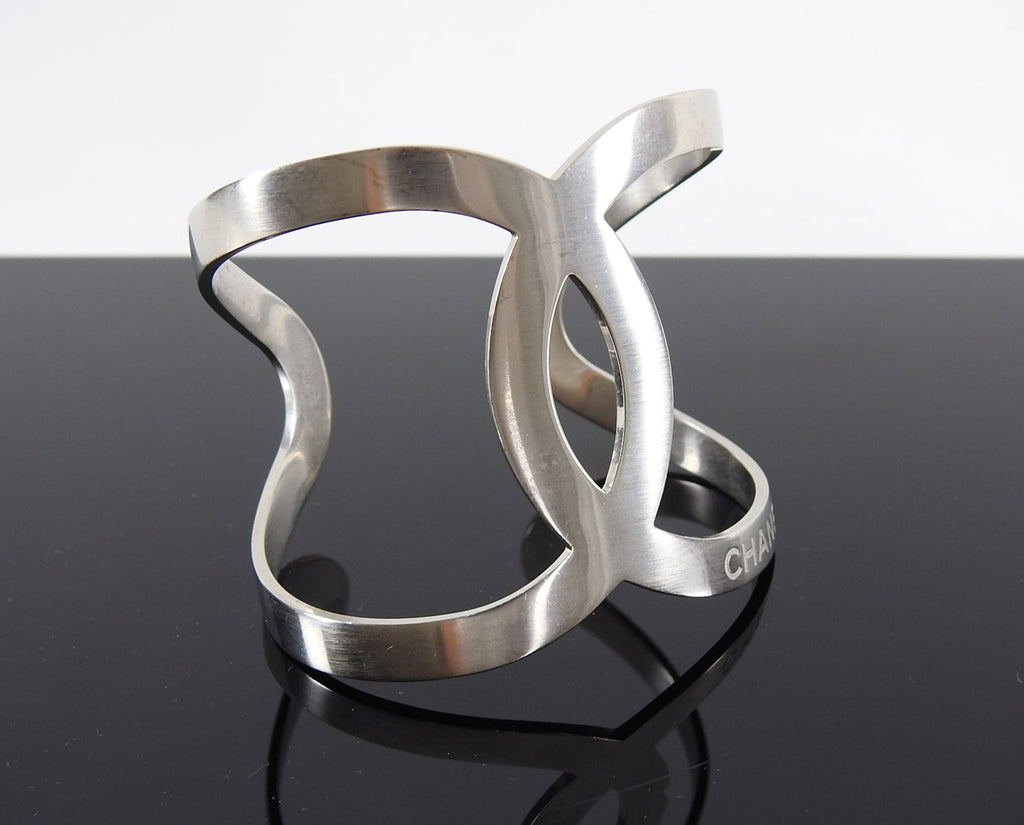 Chanel 16S Matte Sivertone Modernist CC Cuff Bracelet