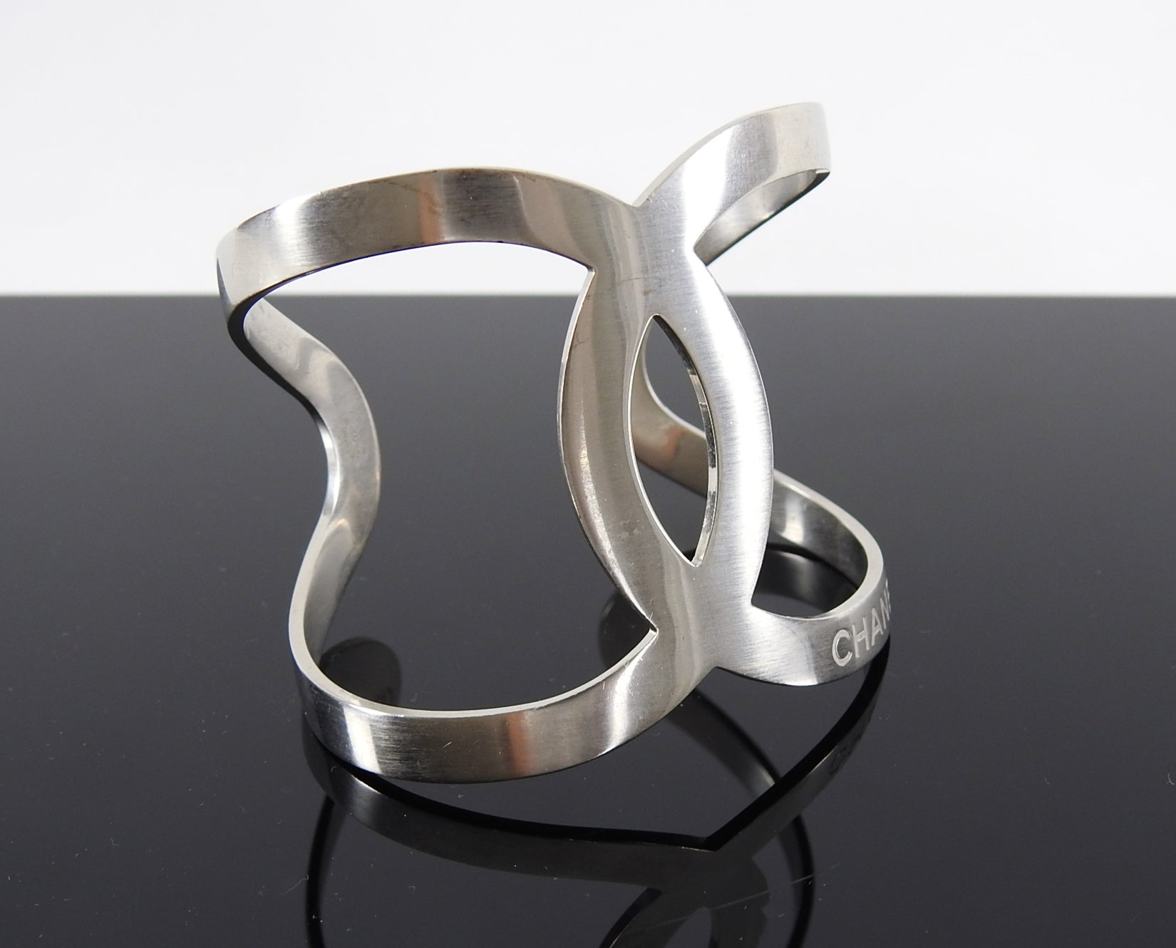 Chanel 16S Matte Sivertone Modernist CC Cuff Bracelet