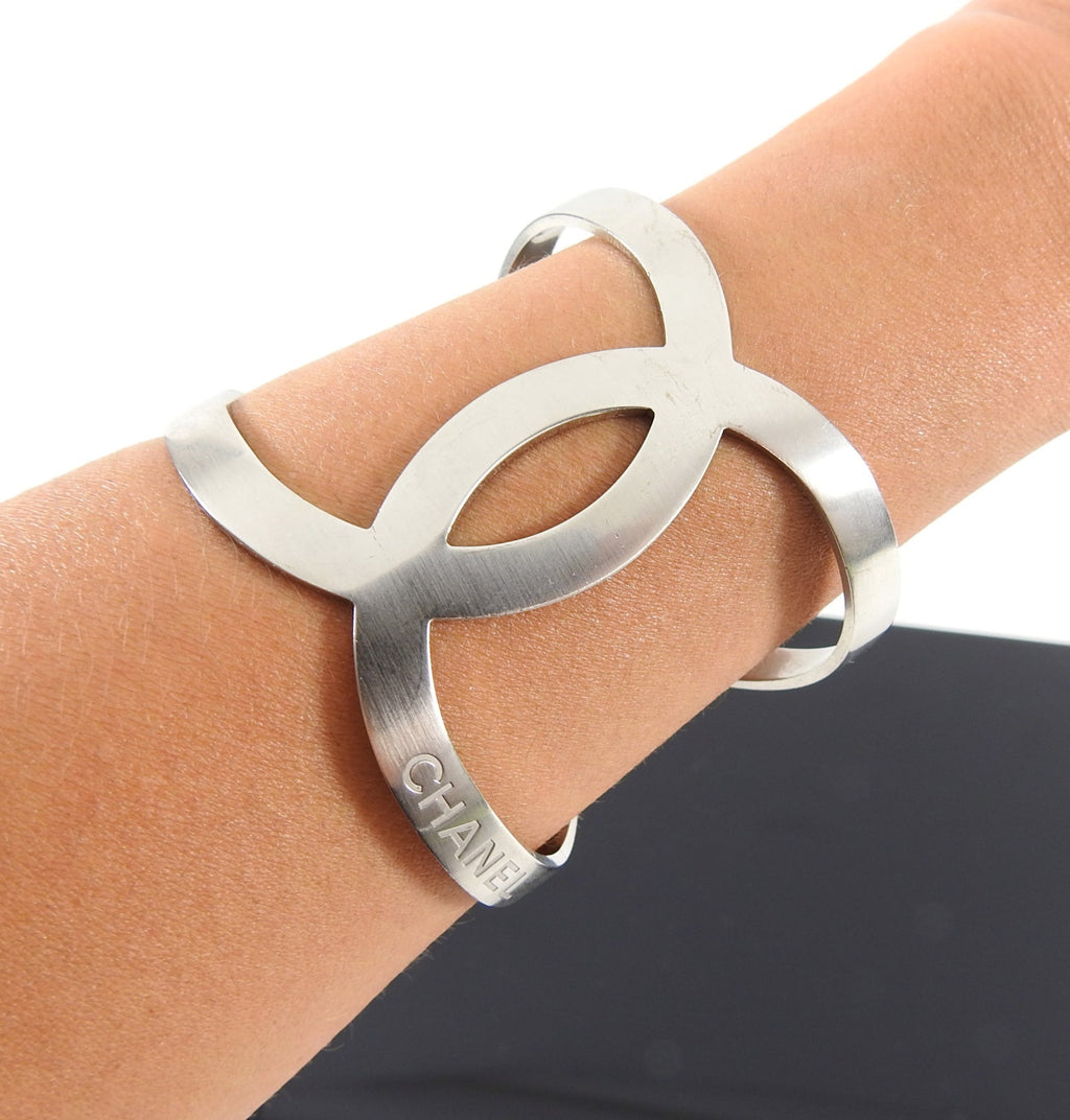 Chanel 16S Matte Sivertone Modernist CC Cuff Bracelet