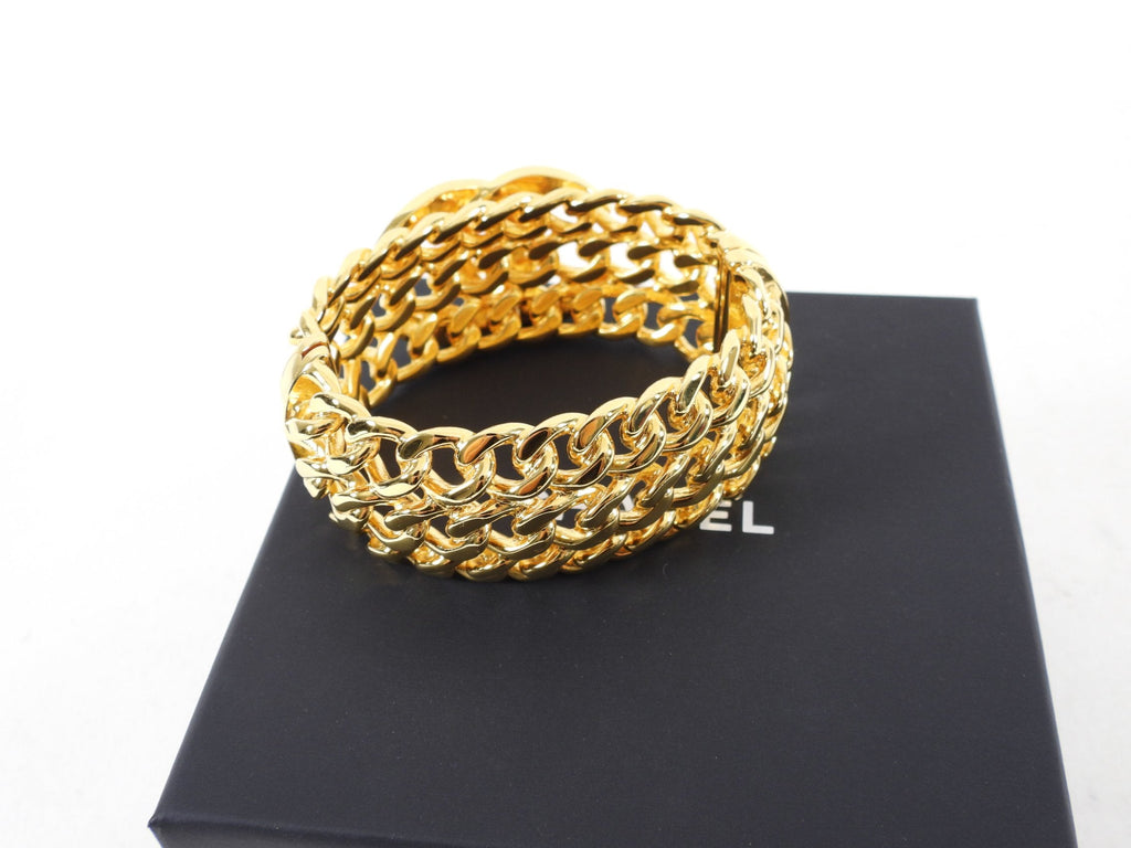 Chanel 2020K CC Gold Braided Chain Hinge Clamper Cuff Bracelet