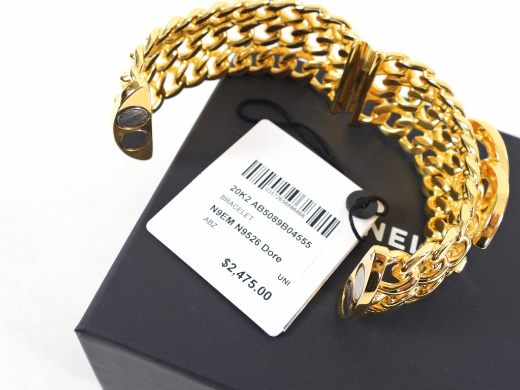 Chanel 2020K CC Gold Braided Chain Hinge Clamper Cuff Bracelet