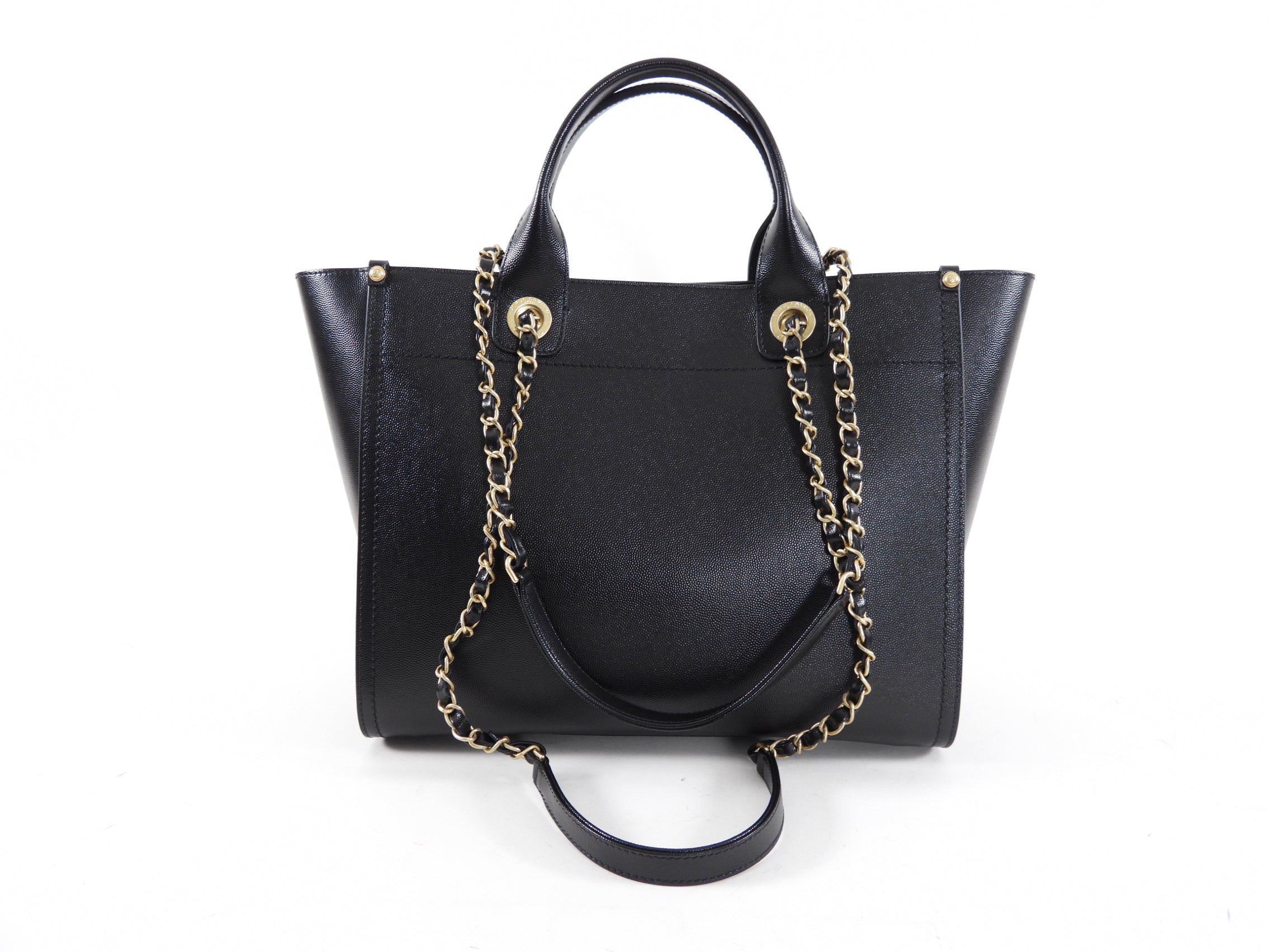 Chanel Black Caviar Leather Stud Deauville Tote Bag