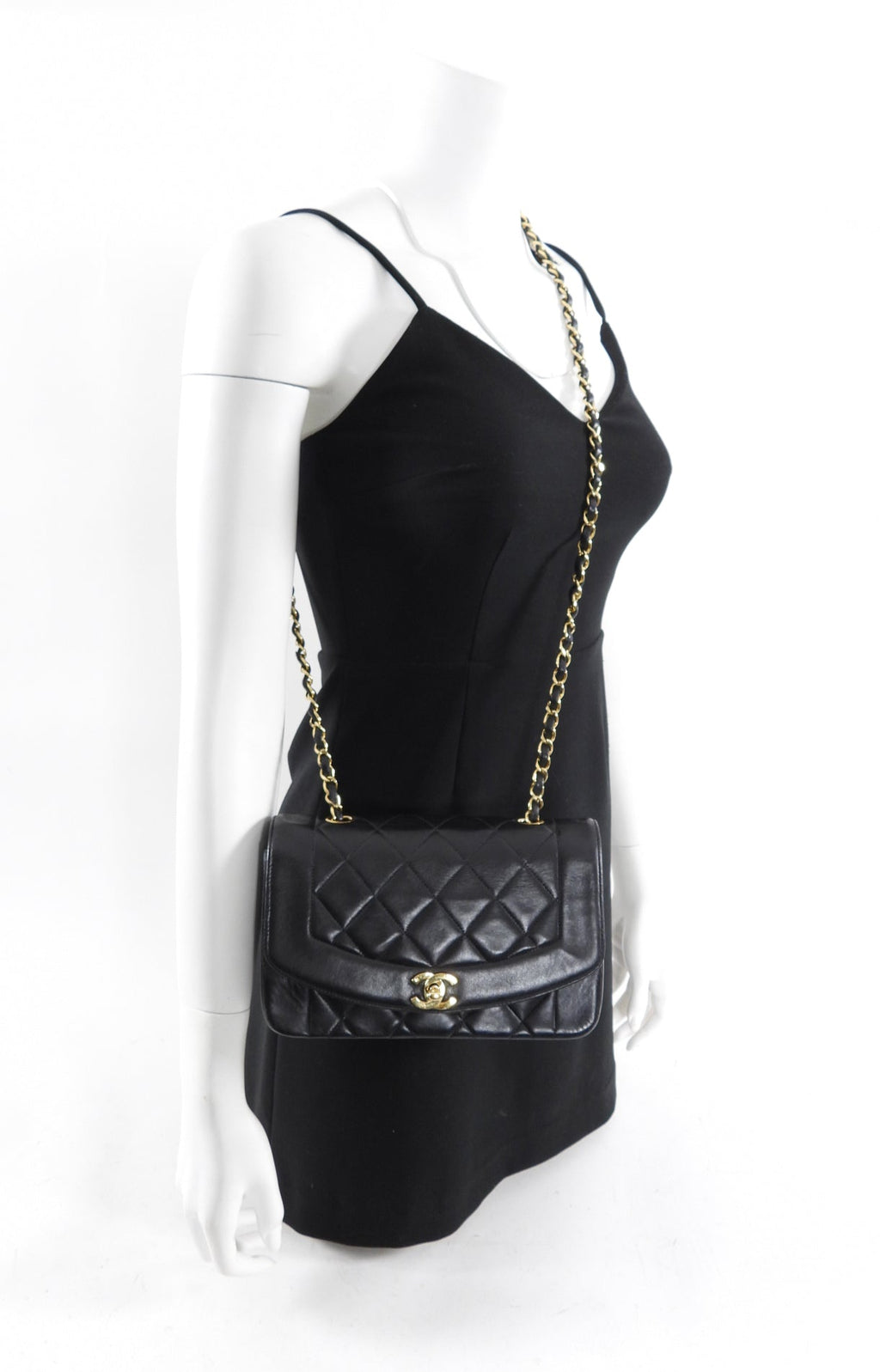 Chanel Vintage 1991 Small Black Leather Quilted Diana Flap Bag