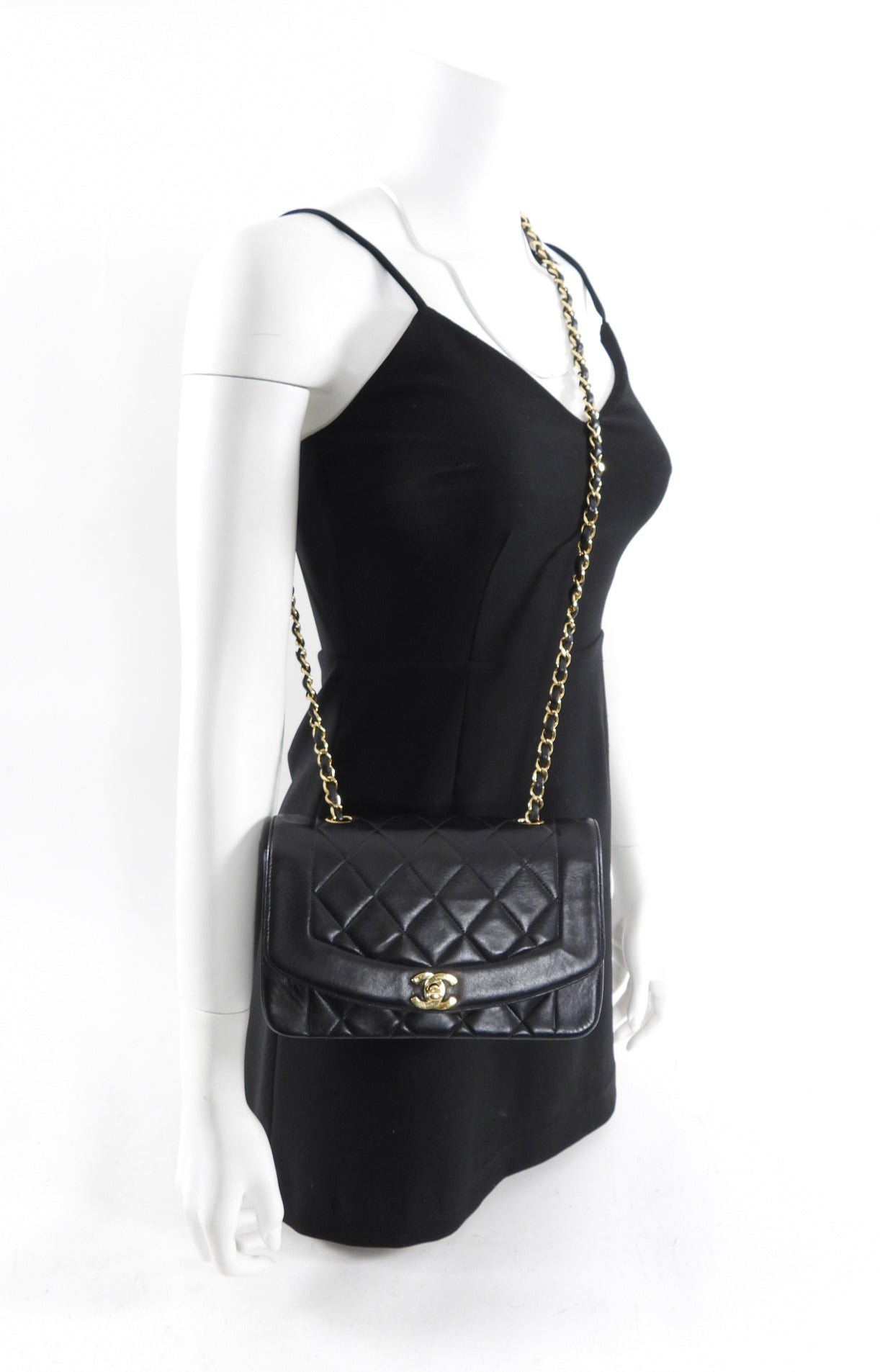 Chanel Vintage 1991 Small Black Leather Quilted Diana Flap Bag
