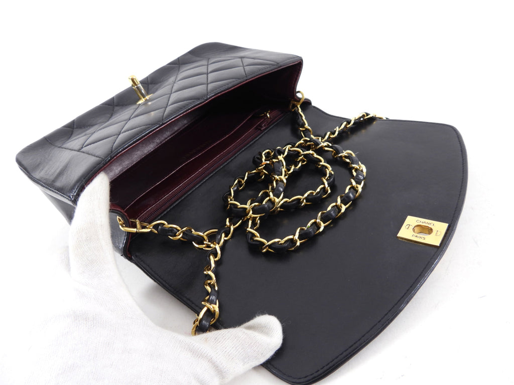 Chanel Vintage 1991 Small Black Leather Quilted Diana Flap Bag