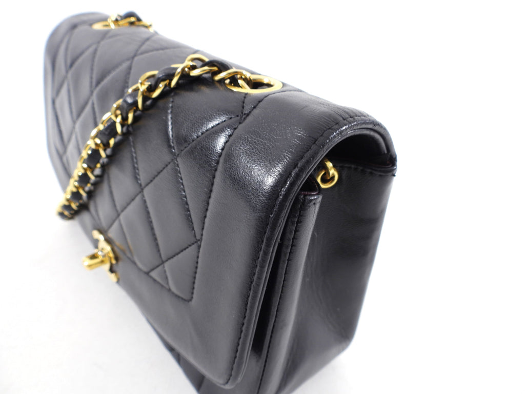 Chanel Vintage 1991 Small Black Leather Quilted Diana Flap Bag