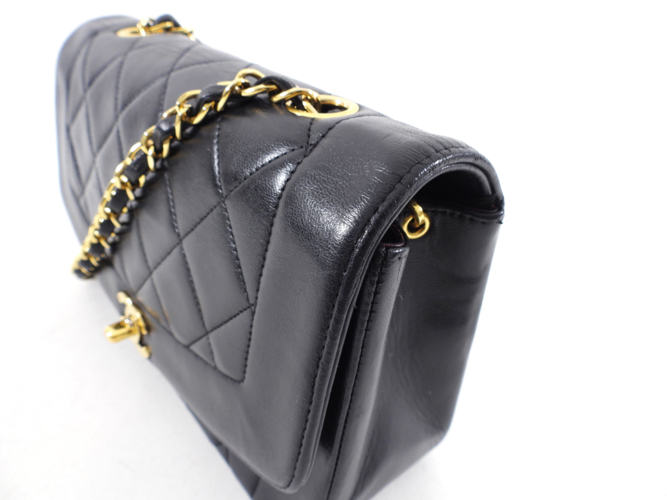 Chanel Vintage 1991 Small Black Leather Quilted Diana Flap Bag