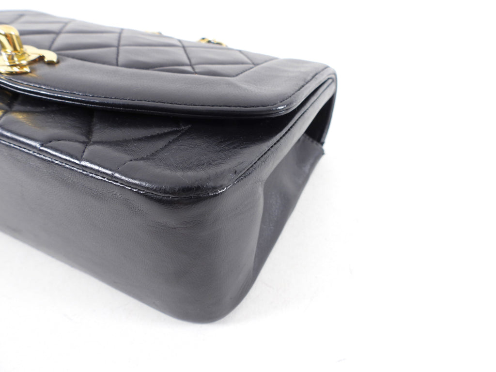 Chanel Vintage 1991 Small Black Leather Quilted Diana Flap Bag